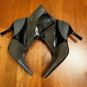 Vintage Blue Patchwork Leather Booties